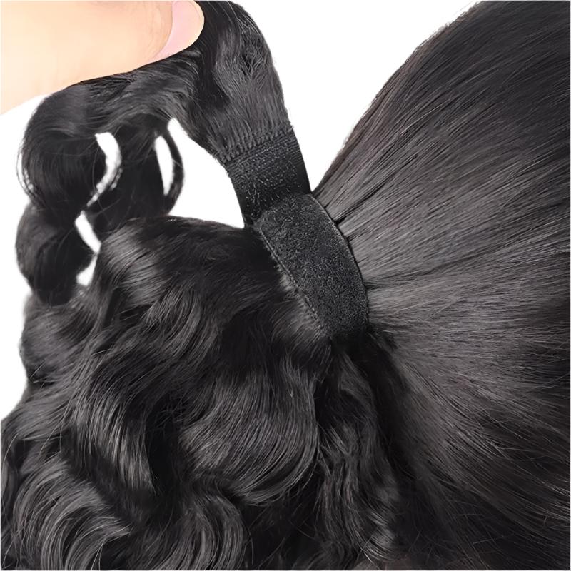 Brazilian Water Wave Clip in Ponytail Hair Extension Wet and Wavy Water Wave Human Hair Wrap around 100G Pony Tail Hair Piece